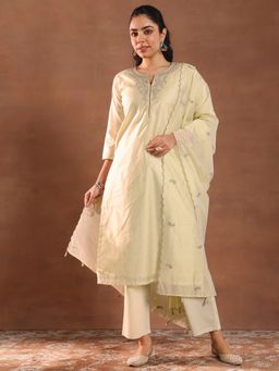 Libas - Cream Kurta with Pant and Dupatta (Set of 3)
