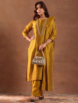 Libas - Mustard Kurta with Pant and Dupatta (Set of 3)