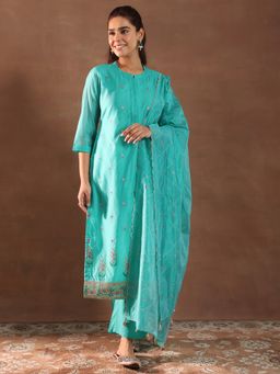 Libas - Turquoise Kurta with Pant and Dupatta (Set of 3)