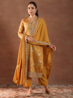 Libas - Mustard Kurta with Pant and Dupatta (Set of 3)