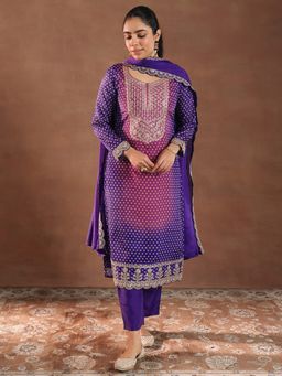 Libas - Purple Kurta with Pant and Dupatta (Set of 3)