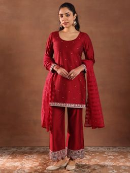 Gerua By Libas - Red Kurta with Pant and Dupatta (Set of 3)