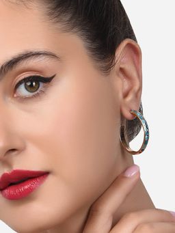 Zaveri Pearls - Turquoise Blue Enamelled Contemporary Semi Hoop Earring-ZPFK14470