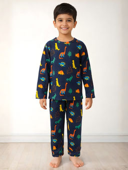 ANTHRILO - Dinosaur Fun Long Sleeves 100% Cotton Pyjama - Navy (Set of 2)
