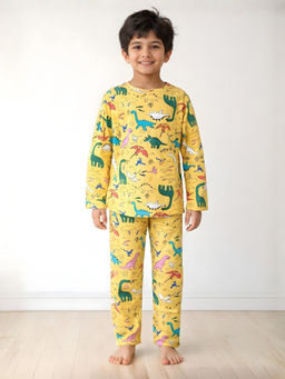 ANTHRILO - Raining Dinosaur Long Sleeves Pyjama - Yellow (Set of 2)