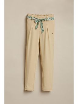 Allen Solly - Girls Beige Solid Trousers with Belt