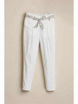 Allen Solly - Girls White Solid Trousers with Belt