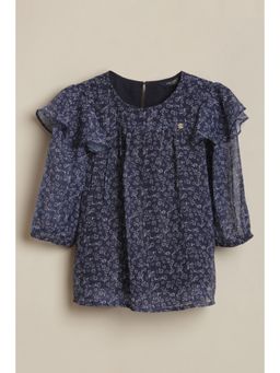 Allen Solly - Girls Navy Blue Floral Print Casual Top