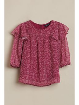 Allen Solly - Girls Red Floral Print Casual Top