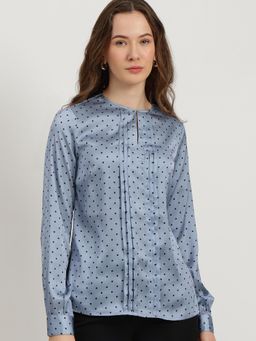 FableStreet - Blue Satin Knife Pleat Top