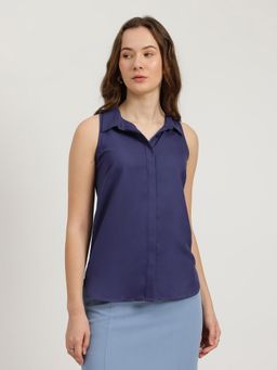 FableStreet - Peacock Blue Button-Down Top