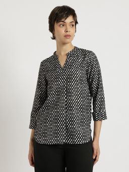 FableStreet - Black Mandarin Neck Top