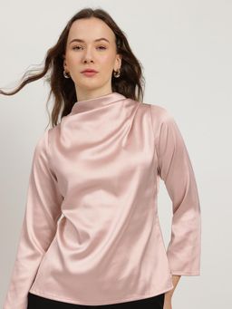 FableStreet - Pink Satin Cowl Top