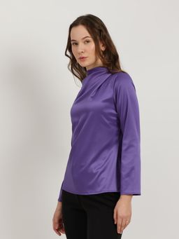 FableStreet - Purple Satin Cowl Top