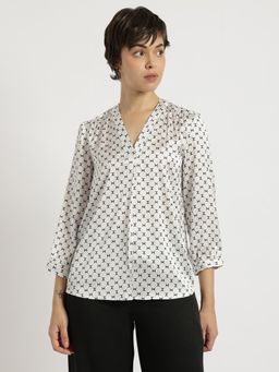 FableStreet - White Satin V Neck Top