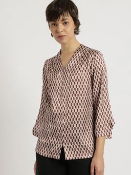 FableStreet - Brown Satin Cutout Detail Top