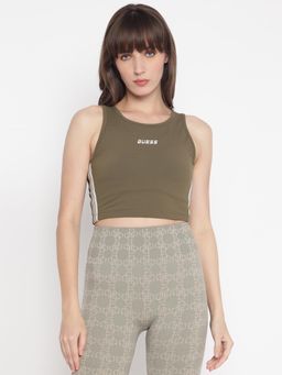 Guess - Women's Olive Solid Sleeveless Crop Top