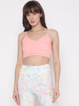 Guess - Women's Pink Solid Shoulder Strap Sleeveless Crop Top