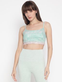 Guess - Women's Green Printed Shoulder Strap Sleeveless Crop Top