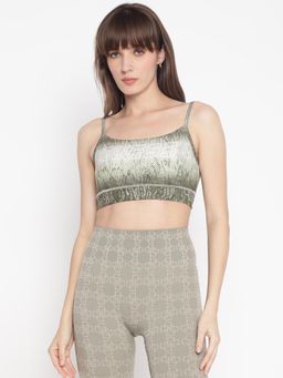 Guess - Women's Olive Printed Shoulder Strap Sleeveless Crop Top