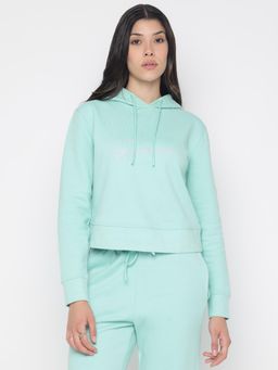 Guess - Women's Sea Green Solid Hoodie