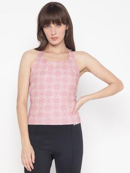 Guess - Women's Pink Printed Round Sleeveless Top