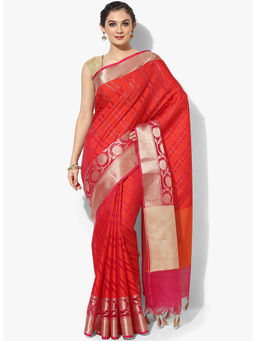 Banarasi Silk Works - Red Art Silk Saree with Unstitched Blouse