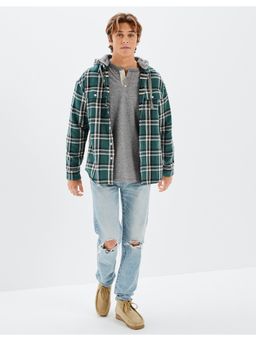 American Eagle - Men Green Super Soft Hooded Flannel Shirt