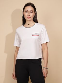 Global Republic - Women White Solid Cotton Regular T-shirt