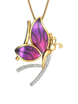 Candere by Kalyan Jewellers - 18K BIS Hallmark Yellow Gold & Diamond Butterfly Pendant