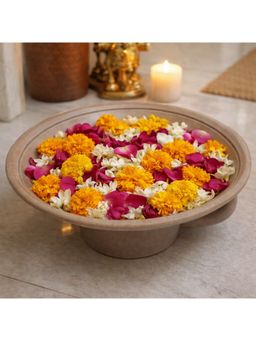 Ashnam - Sand Finish Floating Candles & Flowers Elegant Centerpiece Urli Bowl