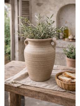 Ashnam - Sand Finish Vintage Style Flower Vase with Handles