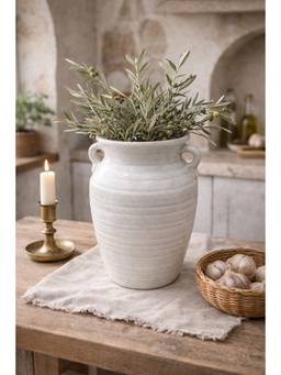 Ashnam - White Clair Vintage Style Flower Vase with Handles