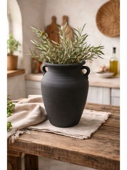 Ashnam - Black Charcoal Vintage Style Flower Vase with Handles