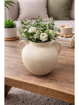 Ashnam - Beige Clair Modern Decorative Tabletop Flower Vase with Handle