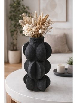 Ashnam - Black Charcoal Textured Polyresin Decorative Sculptural Flower Vase