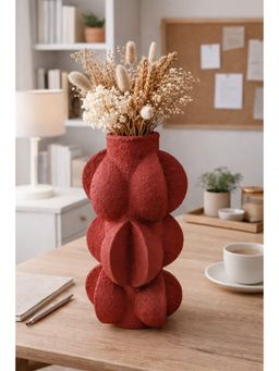 Ashnam - Red Jaune Textured Polyresin Decorative Sculptural Flower Vase
