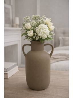 Ashnam - Brown Jaune Dual Handle Decorative Matte Finish Sculptural Flower Vase