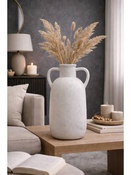 Ashnam - Marble Finish Dual Handle Decorative Matte Finish Sculptural Flower Vase