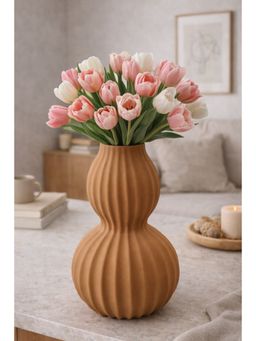 Ashnam - Brown Gris Elegant Ribbed Double Gourd Decorative Vase