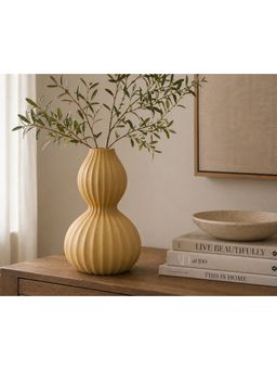 Ashnam - Mustard Yellow Elegant Ribbed Double Gourd Decorative Vase