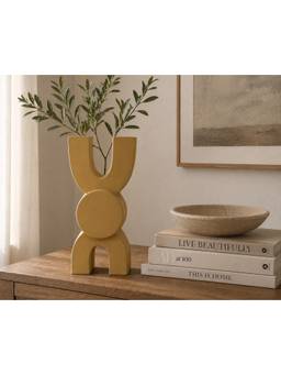 Ashnam - Mustard Yellow Dual Tube Geometric Decorative Sculptural Vase