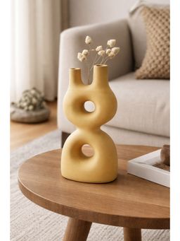 Ashnam - Yellow Clair Abstract Dual Neck Sculptural Hollow Design Flower Vase