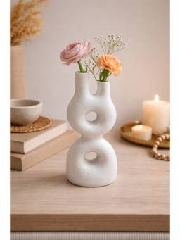 Ashnam - Marble Finish Abstract Dual Neck Sculptural Hollow Design Flower Vase