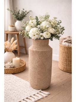 Ashnam - Sand Finish Textured Geometric Pattern Decorative Vase