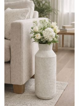 Ashnam - Beige Brun Textured Geometric Pattern Decorative Vase