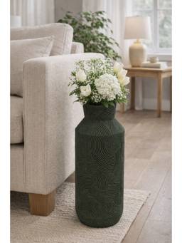 Ashnam - Black Charcoal Textured Geometric Pattern Decorative Vase