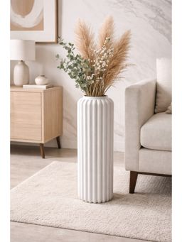 Ashnam - Marble Finish Fluted White Decorative Vase