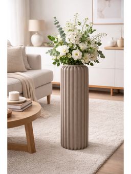 Ashnam - Sand Finish Fluted Beige Decorative Vase