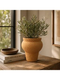 Ashnam - Jaune Ocre Textured Decorative Ribbed Polyresin Flower Vase